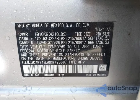 2024 Honda Hr-V 2Wd Lx from USA, damaged, VIN 3CZRZ1H30RM726687